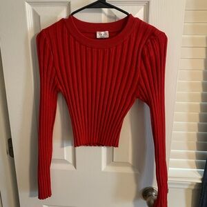 Le Lis Red Ribbed Crewneck Sweater